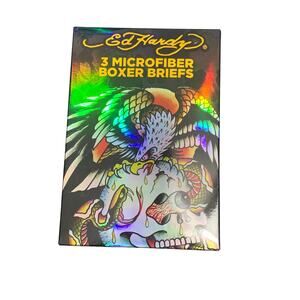 Ed Hardy Microfiber Boxer Briefs Sz LG  (36-38) Camo Tattoo Skull‎ prints NEW
